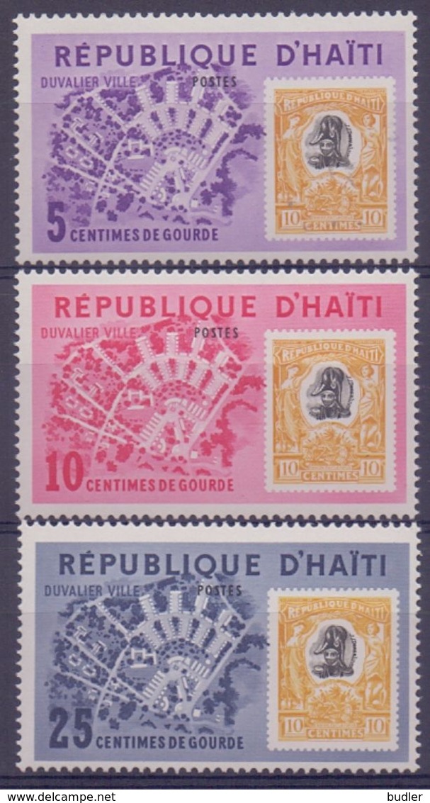 Rép.d'HAÏTI :1963: Y.499-501&PA263-65 Dentelés/neufs/MNH:## Inauguration De Duvalier-Ville ##: MAP,STAMP On STAMP, - Haïti