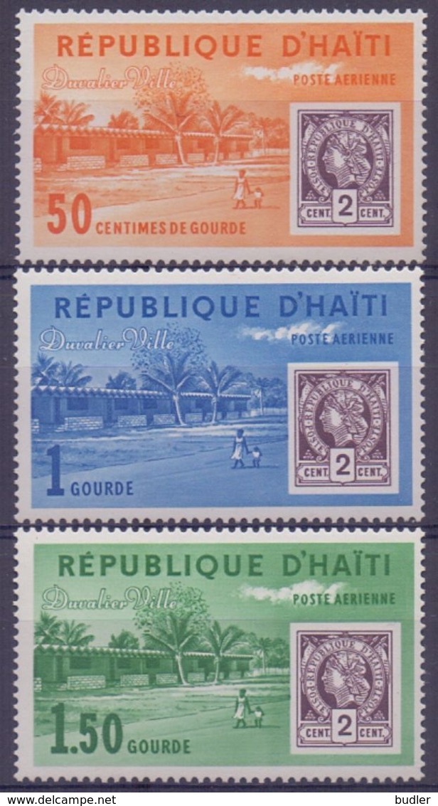 Rép.d'HAÏTI :1963: Y.499-501&PA263-65 Dentelés/neufs/MNH:## Inauguration De Duvalier-Ville ##: MAP,STAMP On STAMP, - Haiti