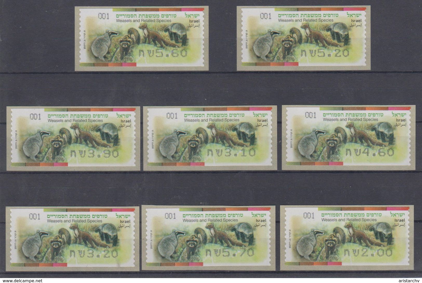 ISRAEL 2014 KLUSSENDORF ATM WEASELS AND RELATED SPECIES FULL SET OF 8 STAMPS - Vignettes D'affranchissement (Frama)