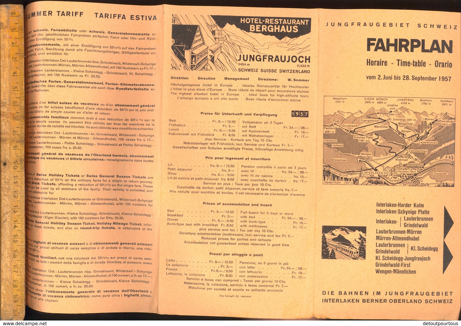 Dépliant Touristique : JUNGFRAU Schweiz Bahn FAHRPLAN Horaire Tarif 1957 Time Table  Interlaken Berner Oberland - Dépliants Turistici