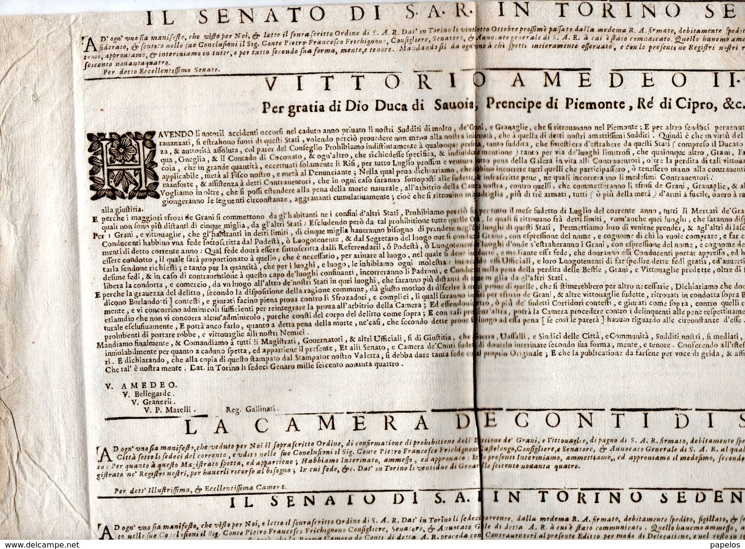 1694 VITTORIO AMEDEO II - Documenti Storici