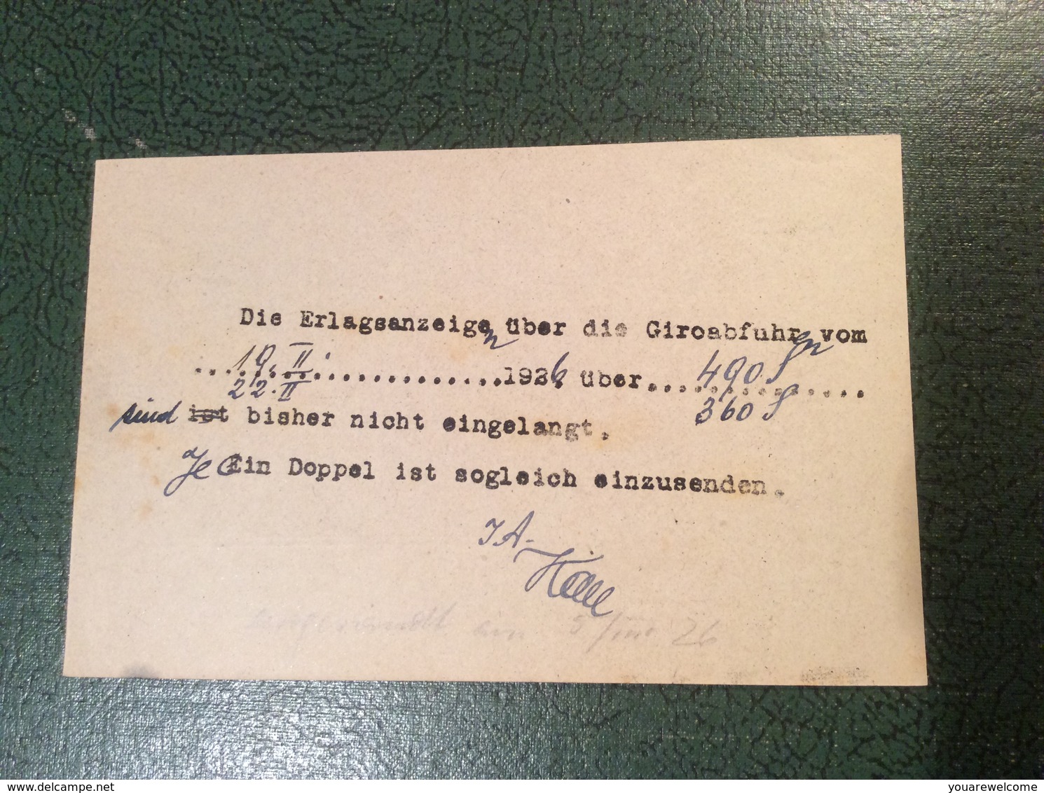 WIEN 1926 Stempel: „FERNSPRECHWESEN BUCHHALTUNG“ Seltenes Dienst-Postkarte Formular  (Österreich Brief Bank - Briefe U. Dokumente