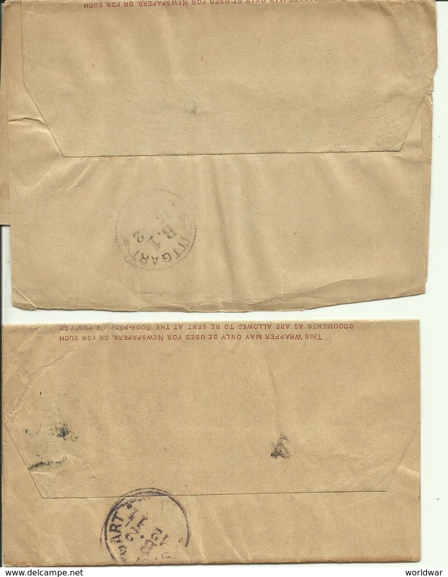 1897  3 Wrappers Half Penny Brown To Stuttgart & Karlsruhe, Germany - Stamped Stationery, Airletters & Aerogrammes