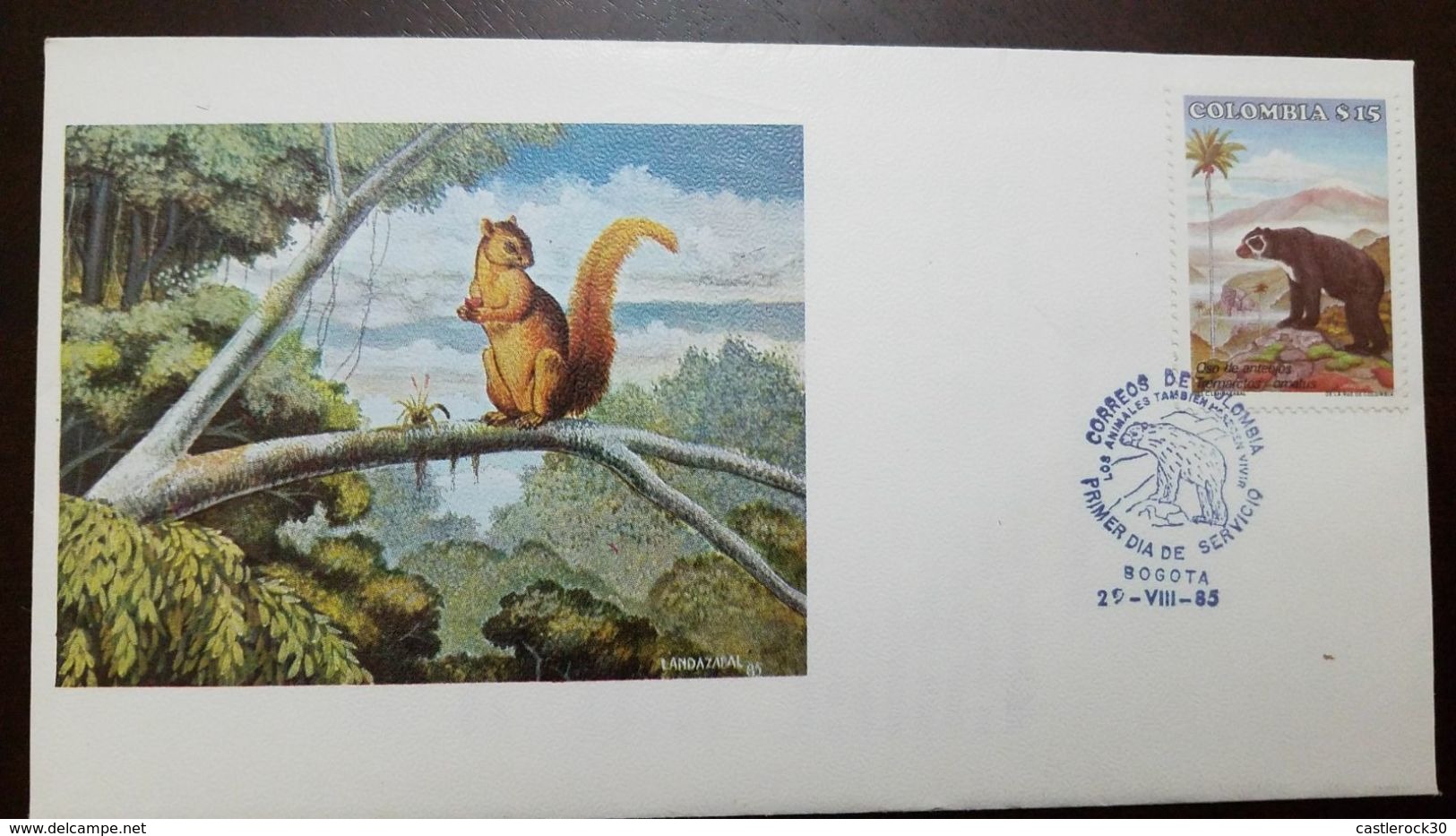 L) 1985 COLOMBIA, GORGEOUS BEAR, PALM, ANIMALS, CHIPMUNK, TREE, NATURE, FDC - Colombia