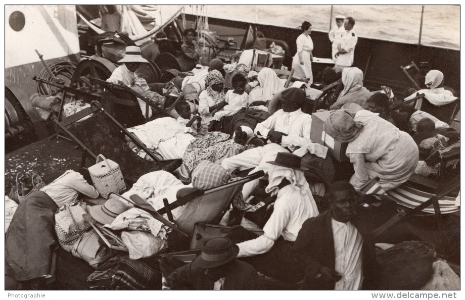 Jamaique Kingston A Cristobal Passagers Sur Le Pont D'un Bateau Ancienne Photo GJ Becker 1915 - Boats