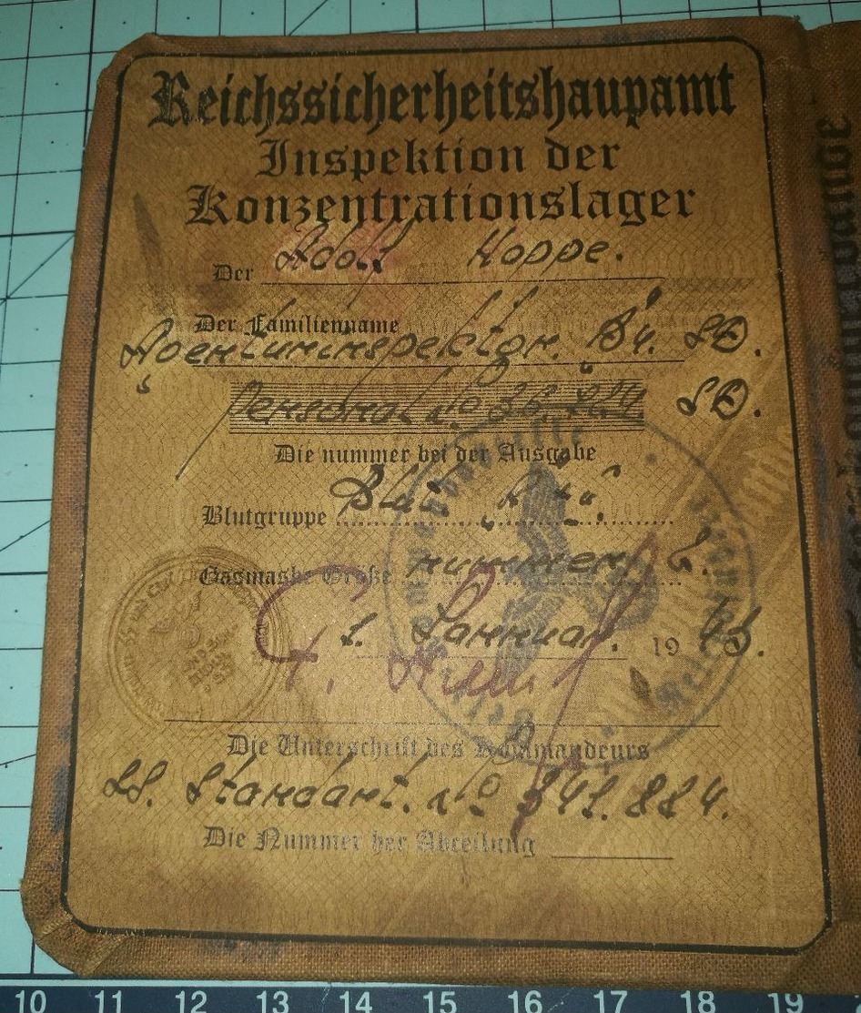 WW2 German, Nazi, SS Totenkopfverbande Buchenwald KZ Wachter, ID, Document Auswies, Not Original - 1939-45