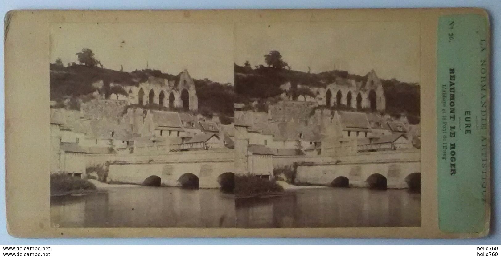 Stéréo  Beaumont Le Roger Abbaye Et Pont  N° 20. Furne Et Tournier Vers 1858 Eure Normandie - Old (before 1900)