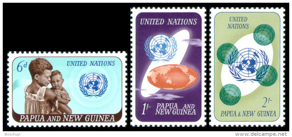 Papua New Guinea, 1965, United Nations 20th Anniversary, MNH, Michel 80-82 - Papoea-Nieuw-Guinea