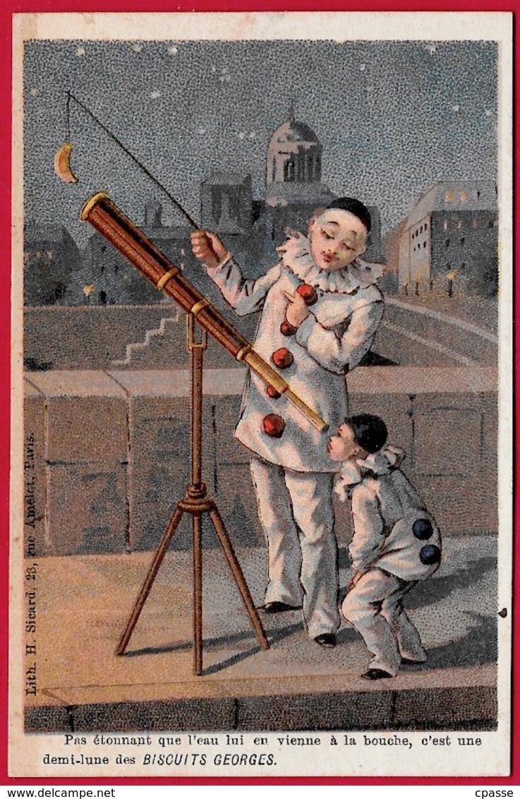 CHROMO Publicitaire BISCUITS GEORGES "Pas étonnant Que L'eau Lui Vienne à La Bouche..." (PIERROT - Astronomie - Humour) - Autres & Non Classés