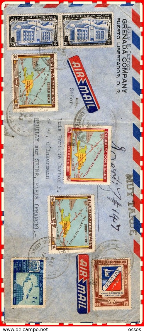 LETTRE AIR MAIL De La République Dominiçaine A Neuilly Sur Seine 1949 - Dominicaine (République)