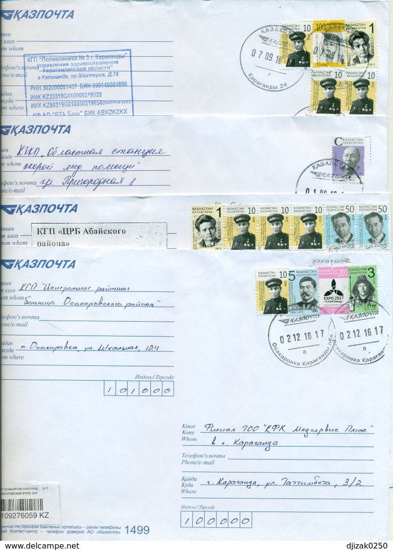 Kazakhstan.Four Envelopes Past The Mail. Two Envelopes Registered. - Kazakhstan