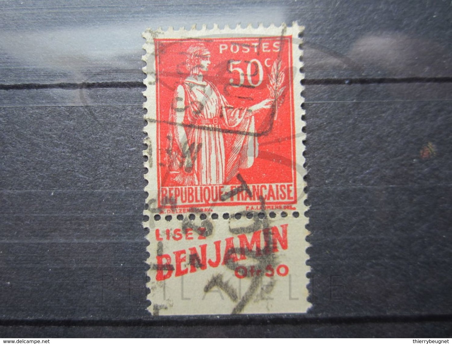 VEND BEAU TIMBRE DE FRANCE N° 283 , TYPE I + BANDE PUBLICITAIRE " BENJAMIN " !!! (d) - Autres & Non Classés