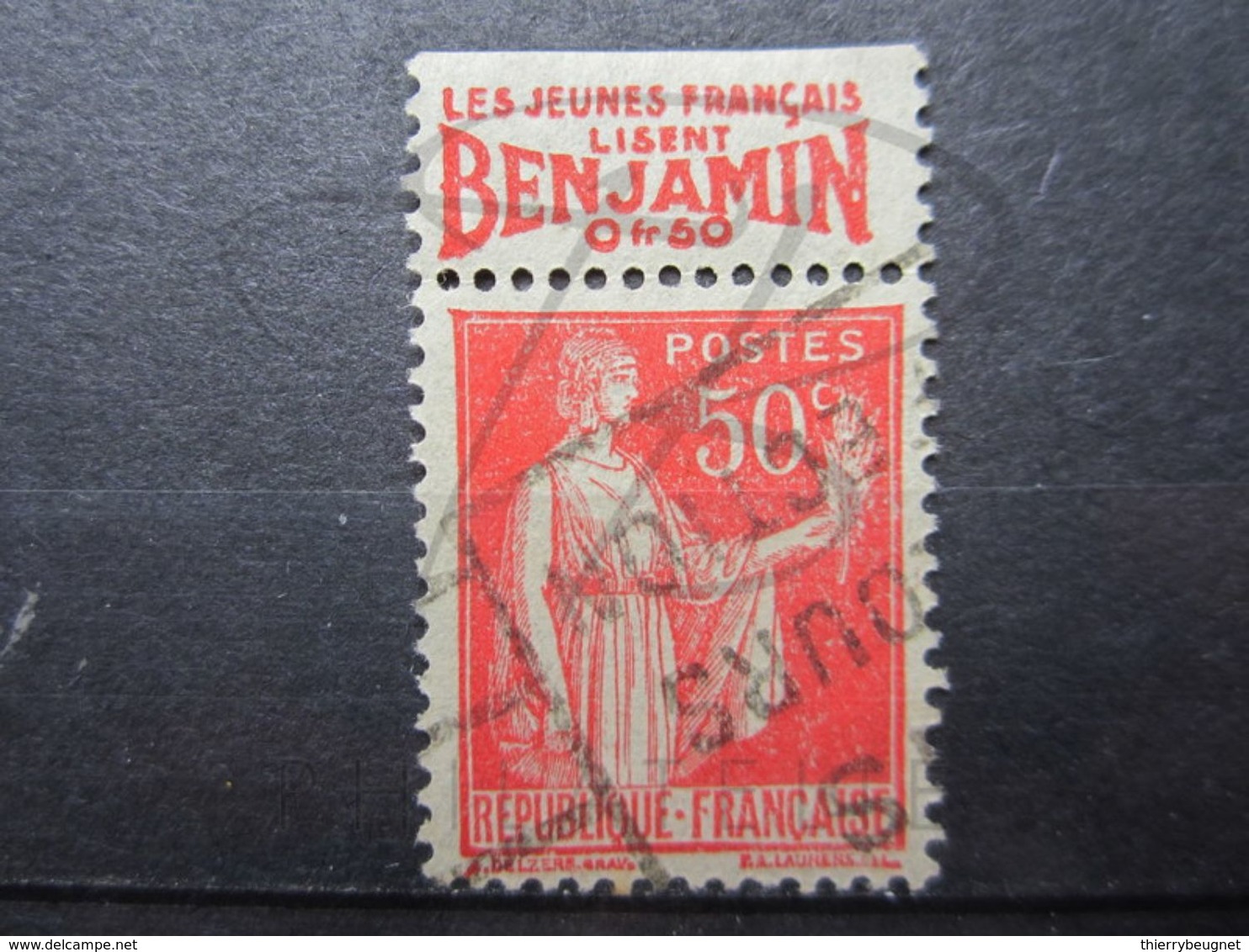 VEND BEAU TIMBRE DE FRANCE N° 283 , TYPE I + BANDE PUBLICITAIRE " BENJAMIN " !!! (j) - Autres & Non Classés