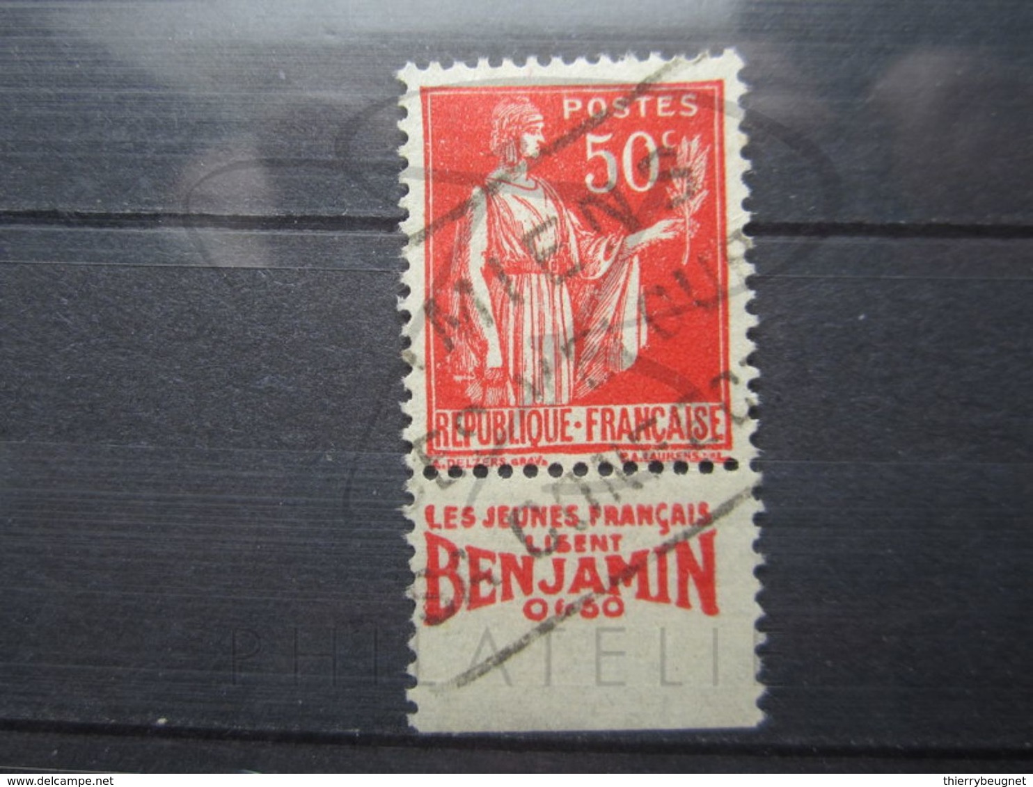 VEND BEAU TIMBRE DE FRANCE N° 283 , TYPE I + BANDE PUBLICITAIRE " BENJAMIN " !!! (o) - Autres & Non Classés