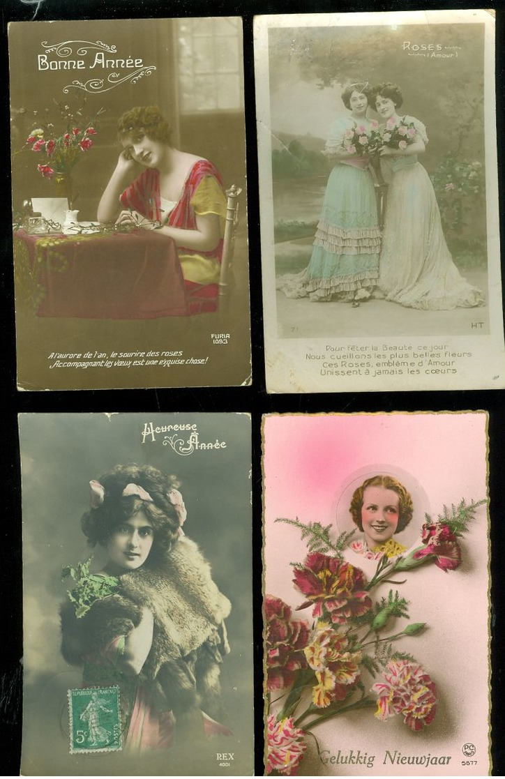 Beau lot de 60 cartes postales de fantaisie femmes femme   Mooi lot van 60 postkaarten fantasie vrouwen vrouw - 60 scans