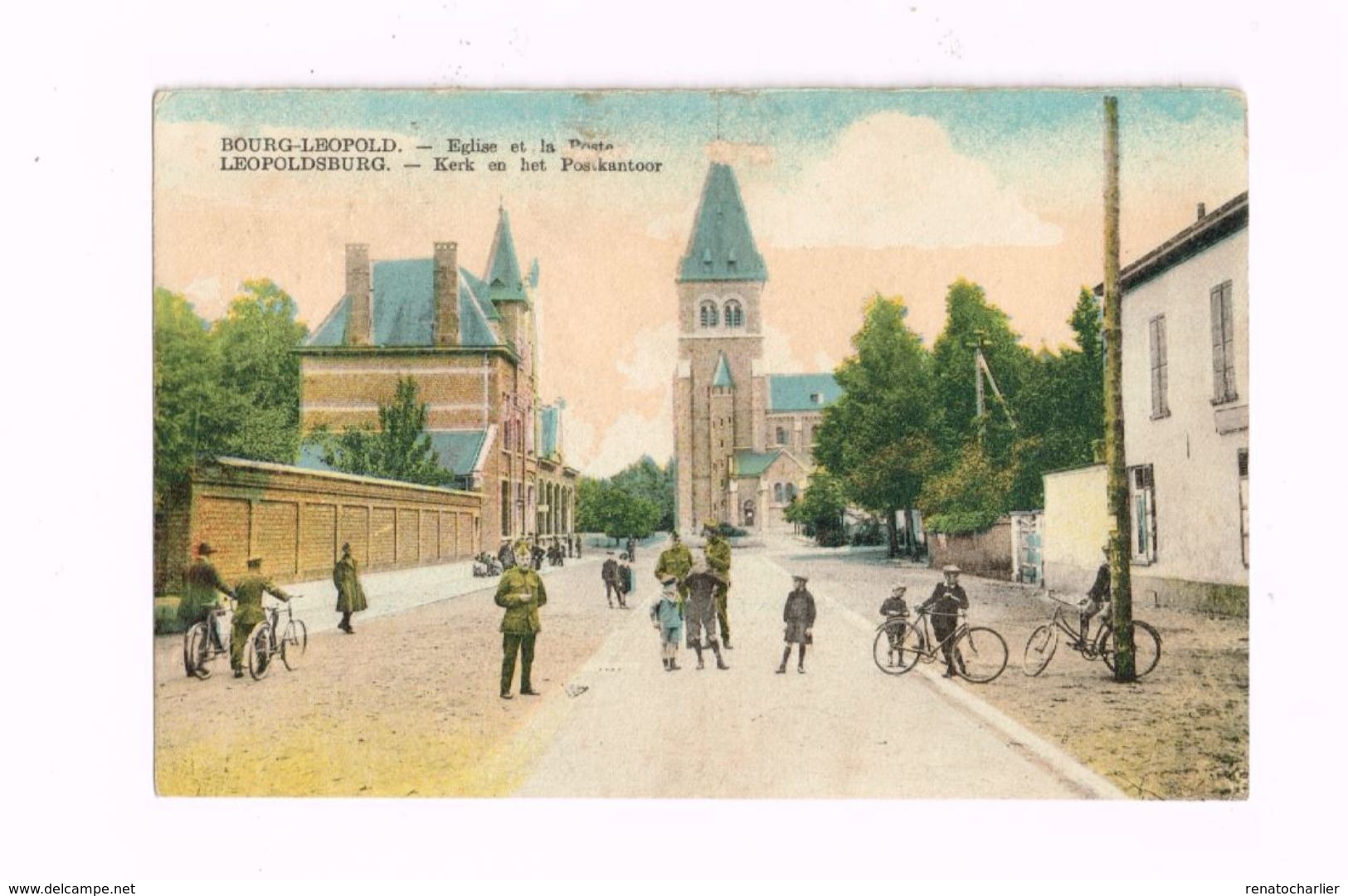 Bourg-Léopold.Eglise Et La Poste.Expédié De Leopoldsburg à Poperinghe.Animé.Militaires. - Leopoldsburg