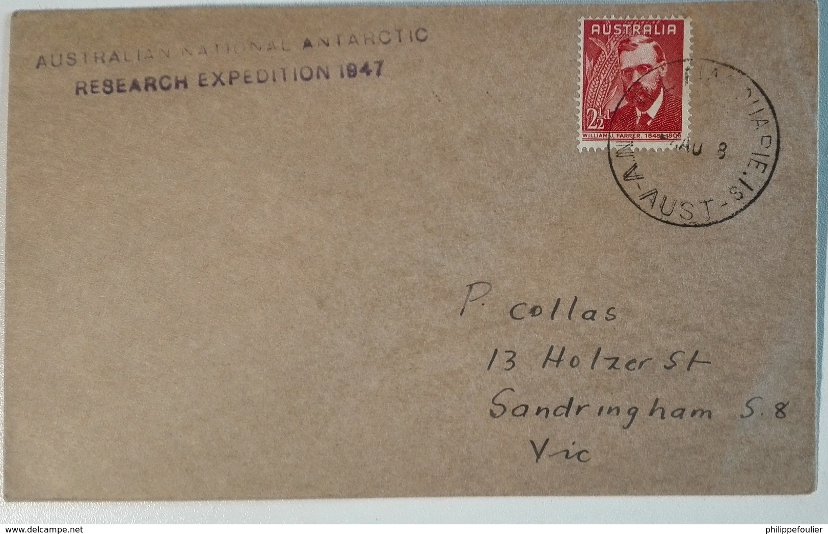 AAT Letter Cancelled Macquarie Is.  7 ( ?) Aug 1948 Postmark ANARE 1947 - Covers & Documents