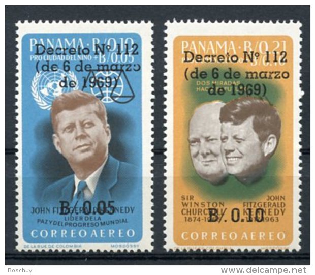 Panama, 1969, Kennedy, JFK, Churchill, MNH Overprinted, Michel 1145-1146 - Panama