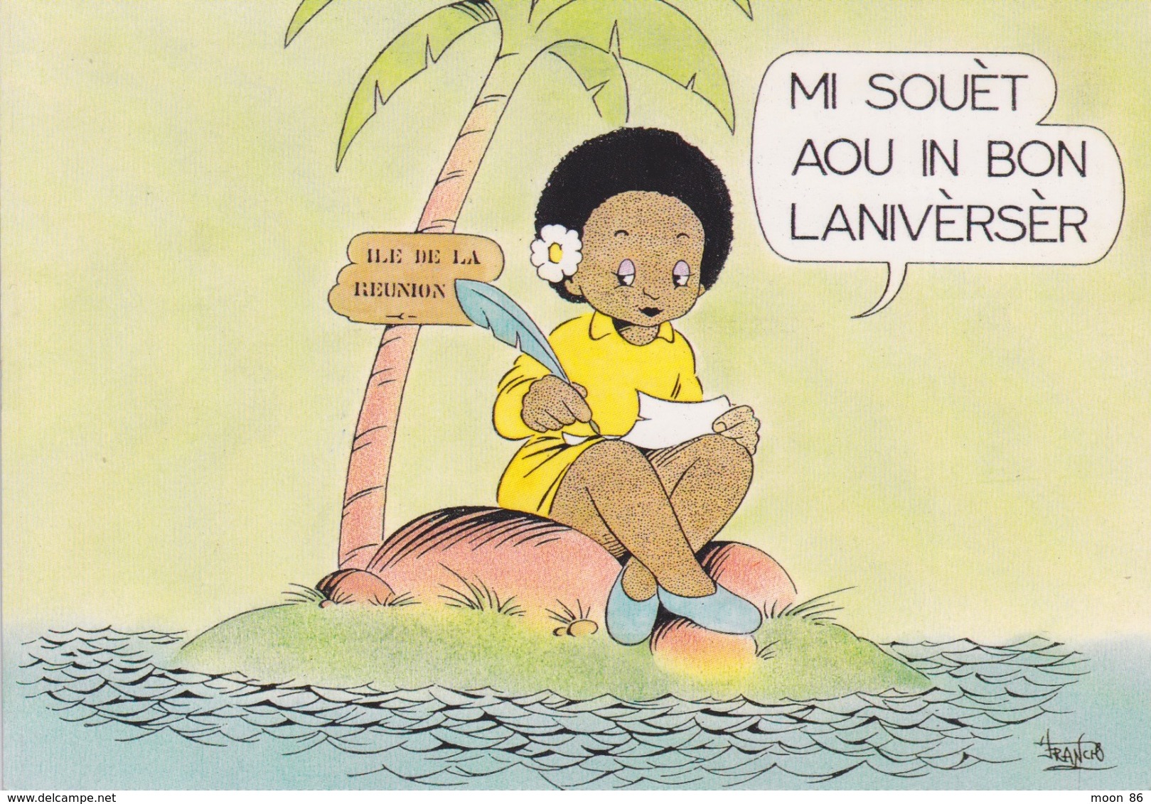 974 - ILE DE LA REUNION - Je Te Souhaite Un Bon Anniversaire !  - LANGUE CRÉOLE CARTE HUMORISTIQUE ILLUSTRÉE - Chat - Autres & Non Classés