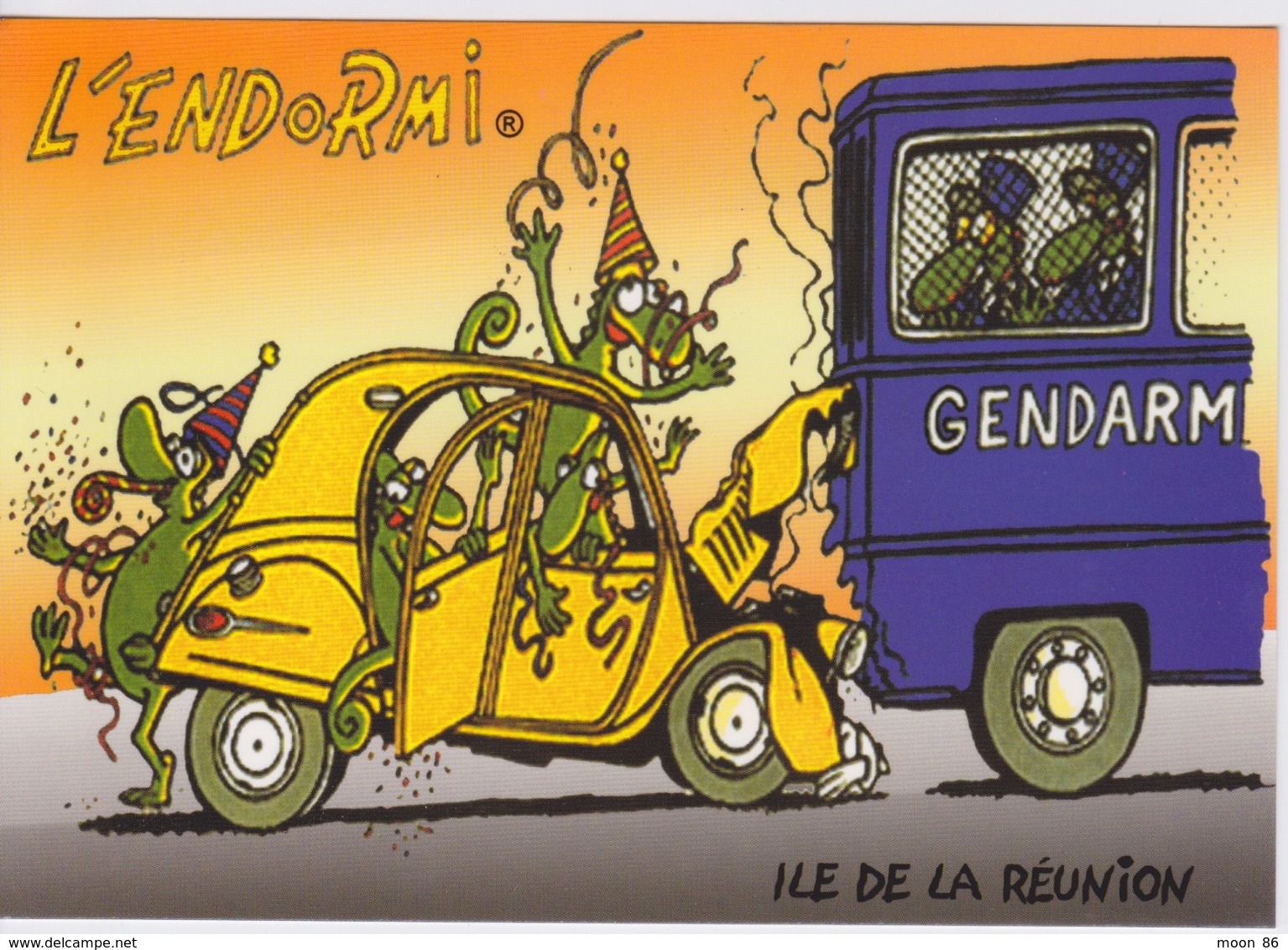 974 - ILE DE LA REUNION - Accident 2 CV Contre Véhicule Gendarmerie - L'ENDORMI -CARTE HUMORISTIQUE ILLUSTRÉE - Autres & Non Classés