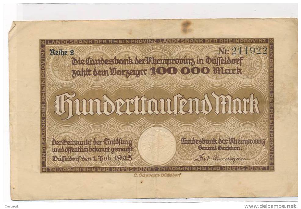 Billets -B3059- Allemagne - 100 000 Mark  1923 (type, Nature, Valeur, état... Voir  Double Scan) - Zwischenscheine - Schatzanweisungen