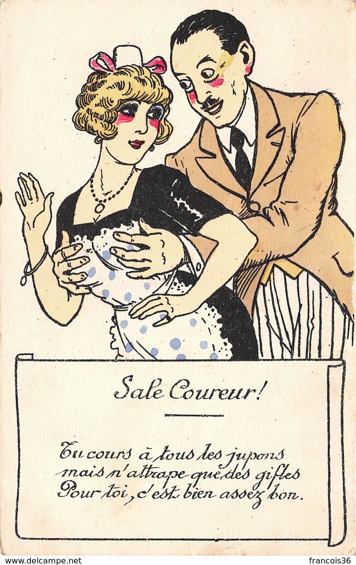 Illustration - Sale Coureur - Flirt Jeune Femme Gifle Gifles Séduction - 1900-1949