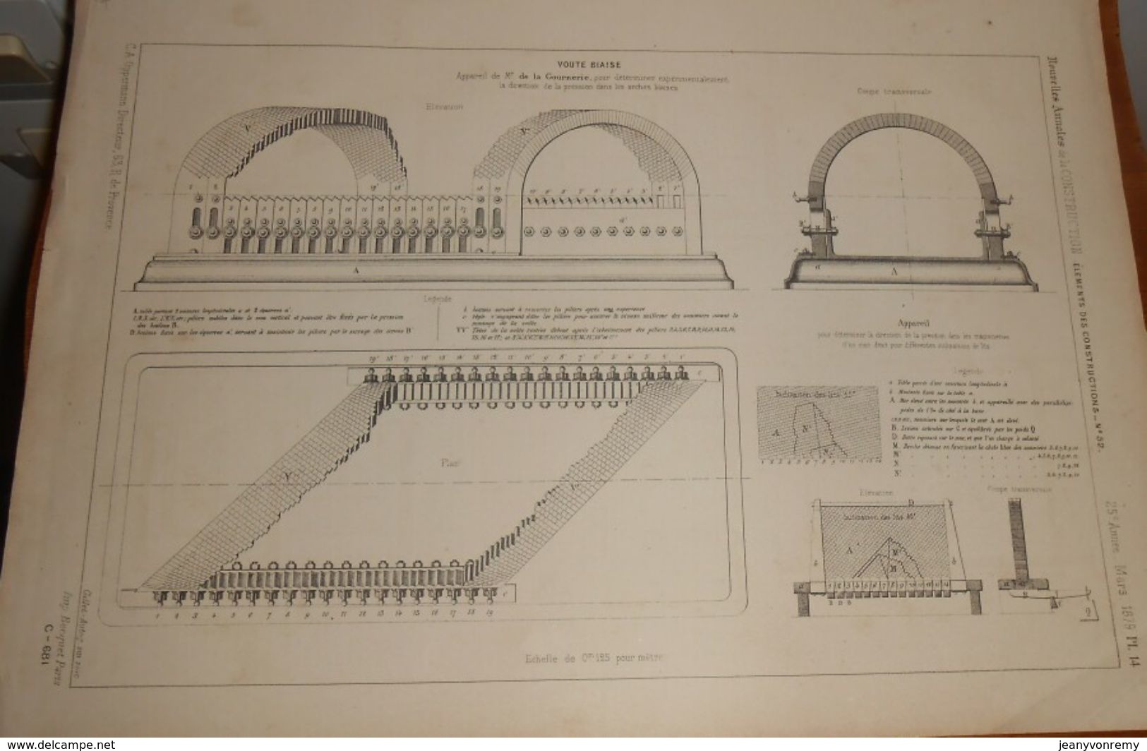 Plan D'une Voûte Biaise. Appareil De Monsieur De La Gournerie. 1879 - Travaux Publics