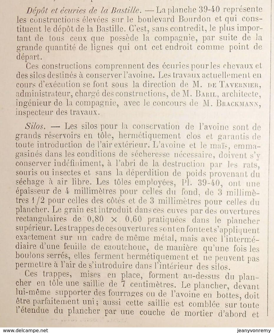 Plan De La Vue Des écuries Du Dépôt De La Bastille. 1879 - Travaux Publics