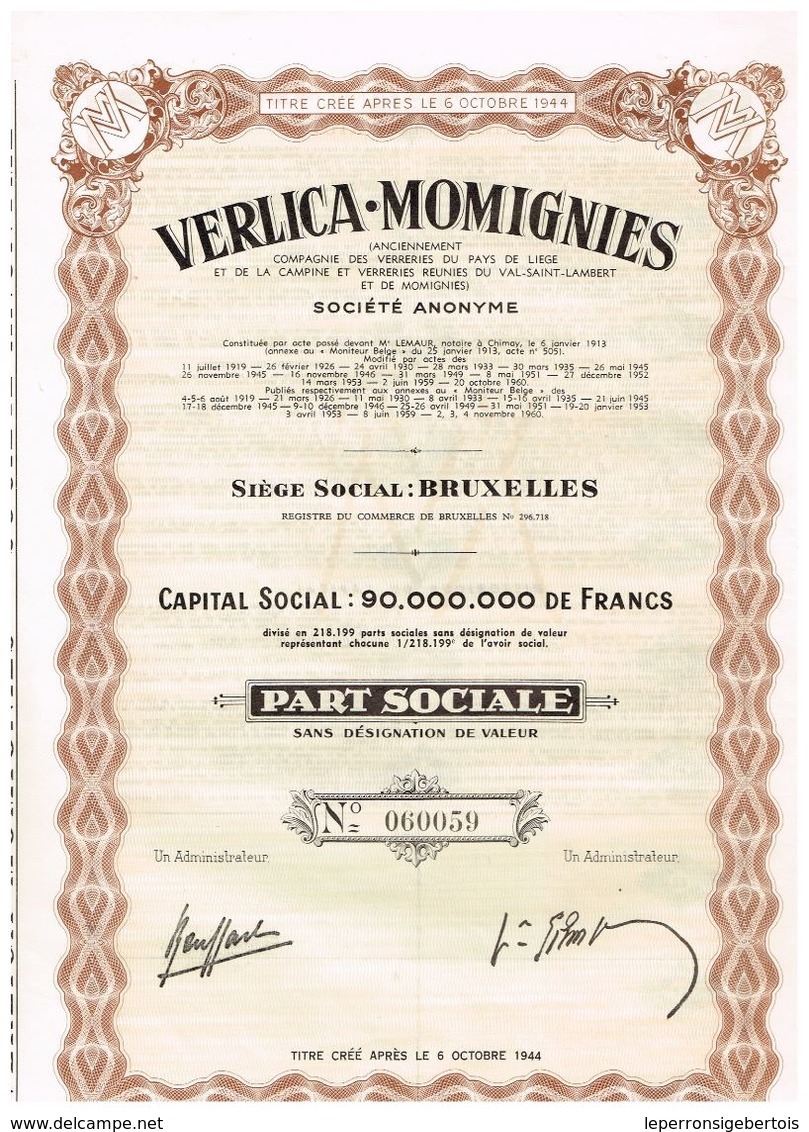 Action Ancienne - Verlica-Momignies - Titre De 1960 - - Industrie