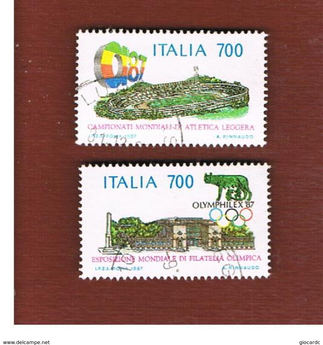 ITALIA REPUBBLICA  - SASS. 1808.1809  -      1987    ATLETICA E OLYMPHILEX 87   -      USATO  -  RIF. 30789/ 1.2. - 1981-90: Afgestempeld