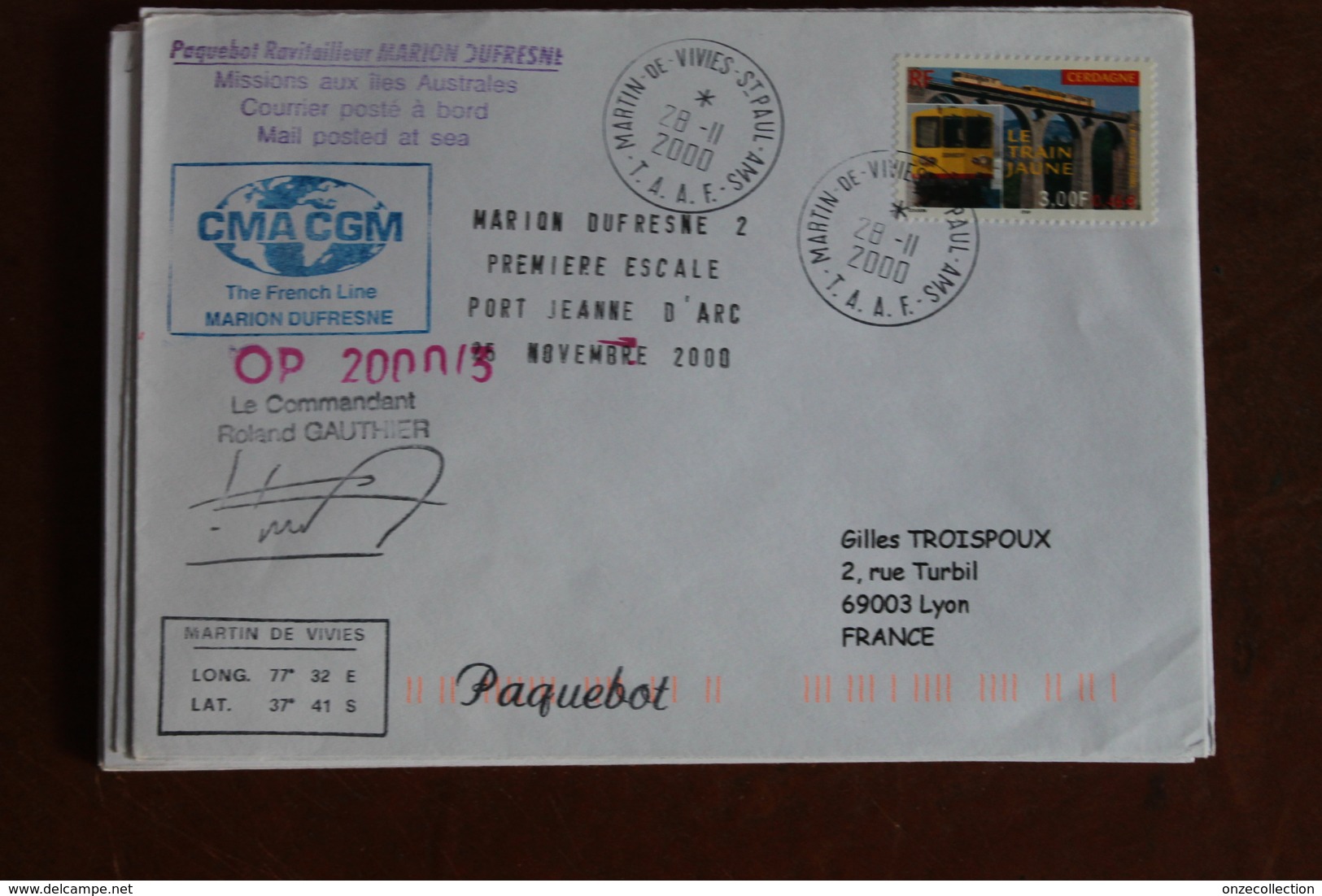 2000    -   MARION  DUFRESNE       ENVELOPPE  COMPLETE - Lettres & Documents