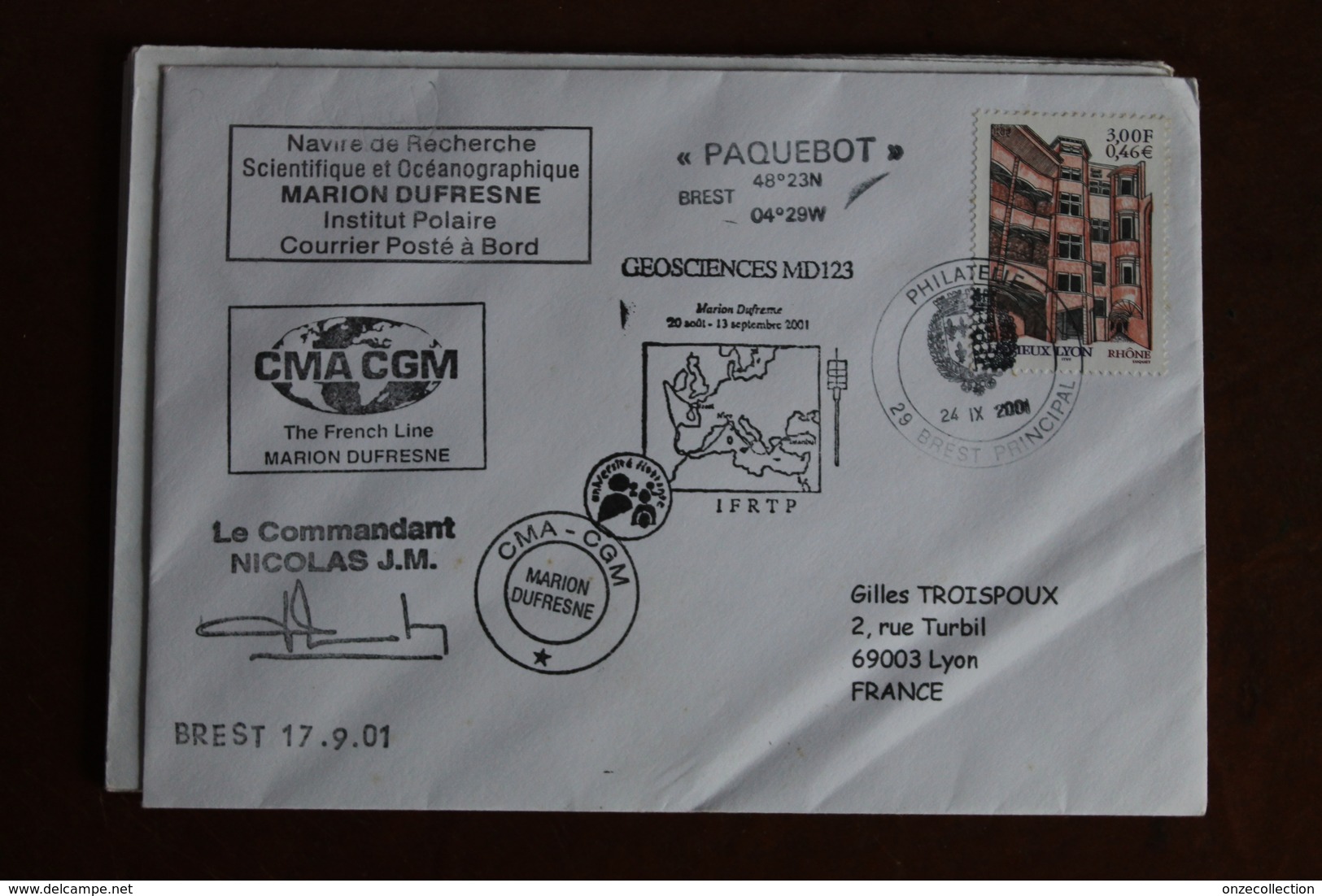 2001    -   MARION  DUFRESNE      ENVELOPPE  COMPLETE - Covers & Documents