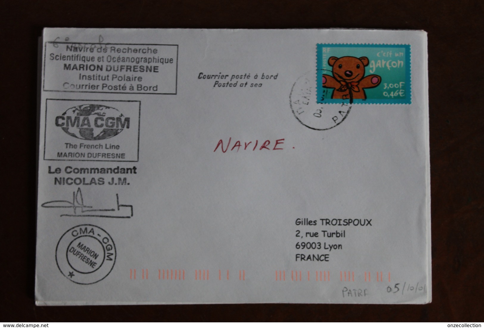 2001    -   MARION  DUFRESNE      ENVELOPPE  COMPLETE - Lettres & Documents