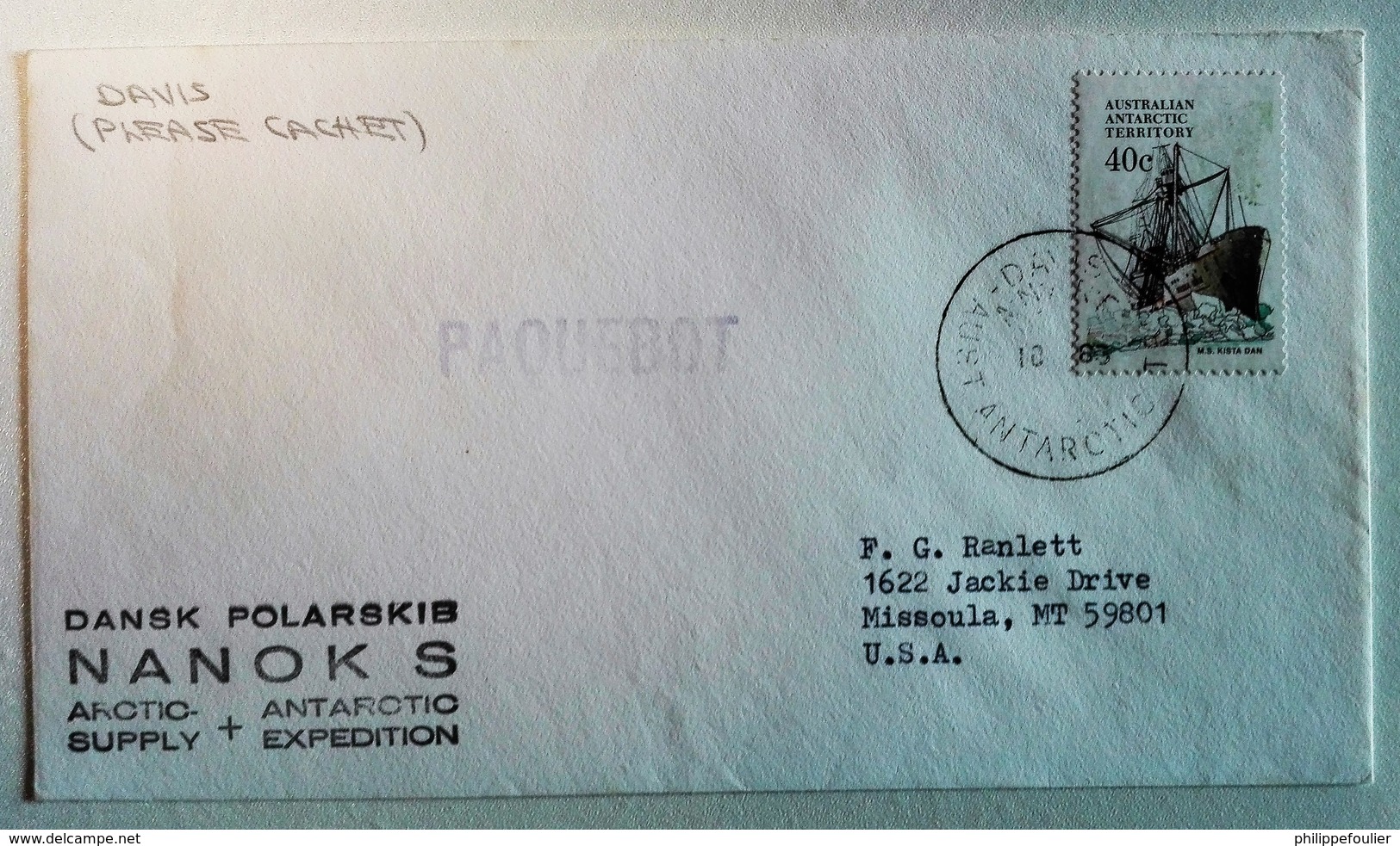 AAT  Cover  Cancelled  DAVIS 10/ ? /83  + Nanosk - Lettres & Documents