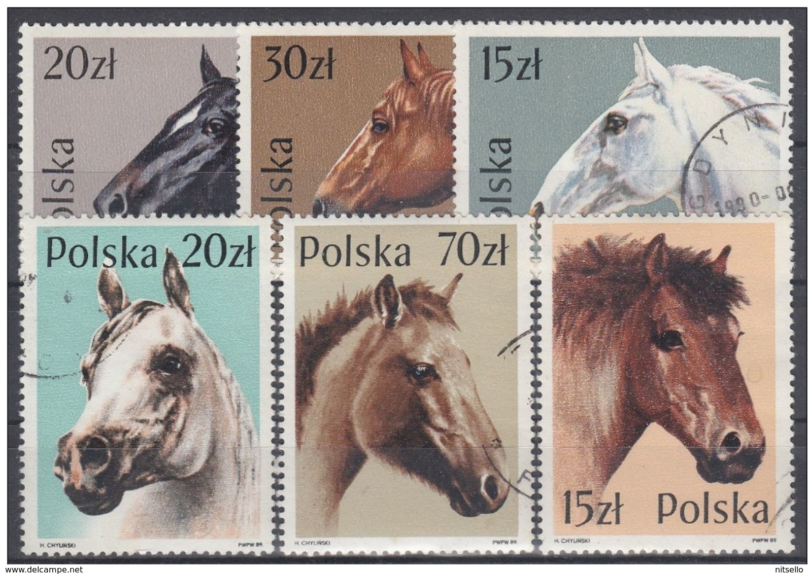 LOTE 1624  ///  (C048)  TEMA FAUNA  - CABALLOS  Polonia 1989   YVERT Nº: 2997/02 - Pferde