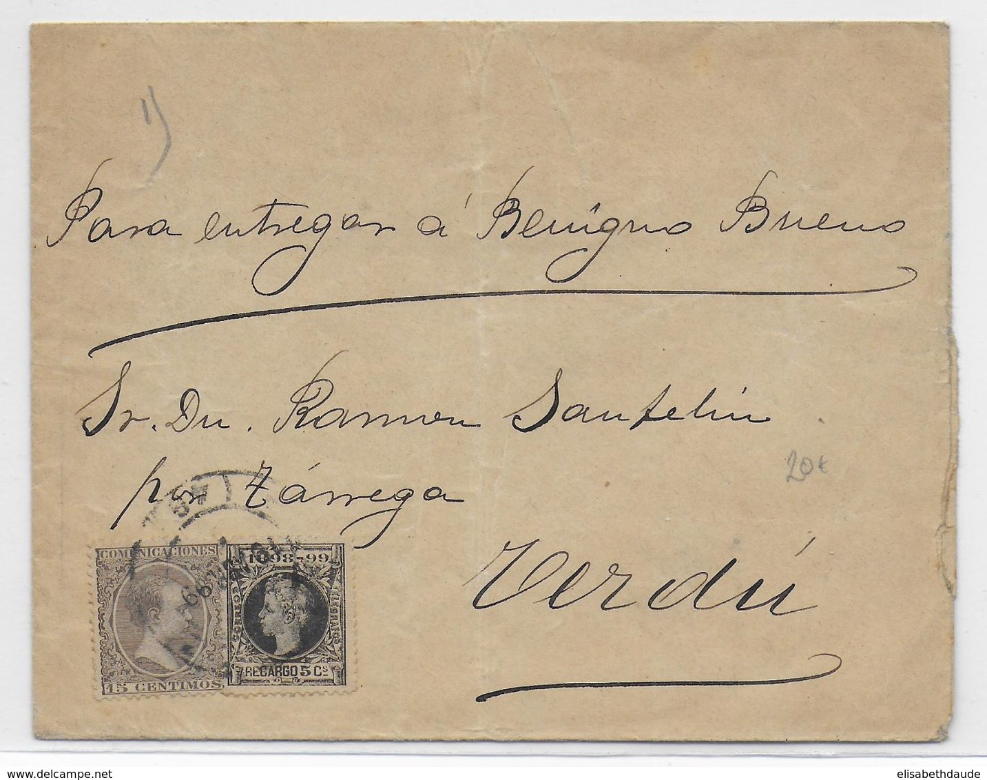 1899 - ESPAGNE - ENVELOPPE Avec COMPLEMENT TIMBRE IMPOT De GUERRE => TERDU - Briefe U. Dokumente