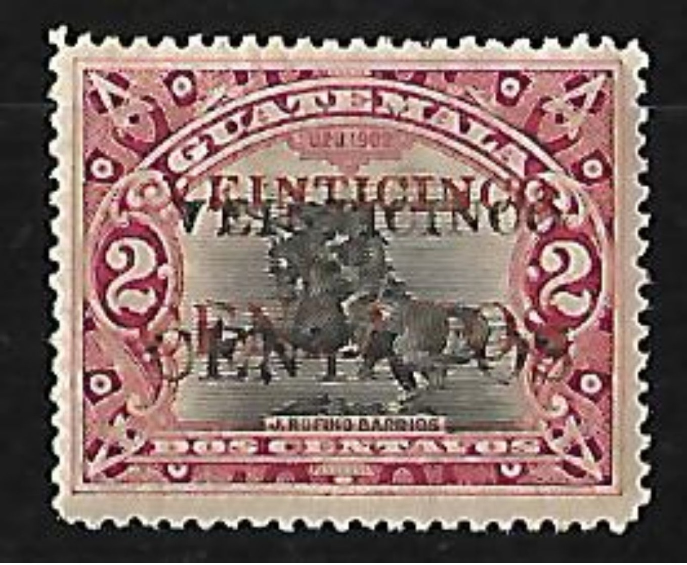 Guatemala 1916-19 Sello De 1902 Con Doble Sobrecarga En Rojo Y Negro Muy Raro - Guatemala