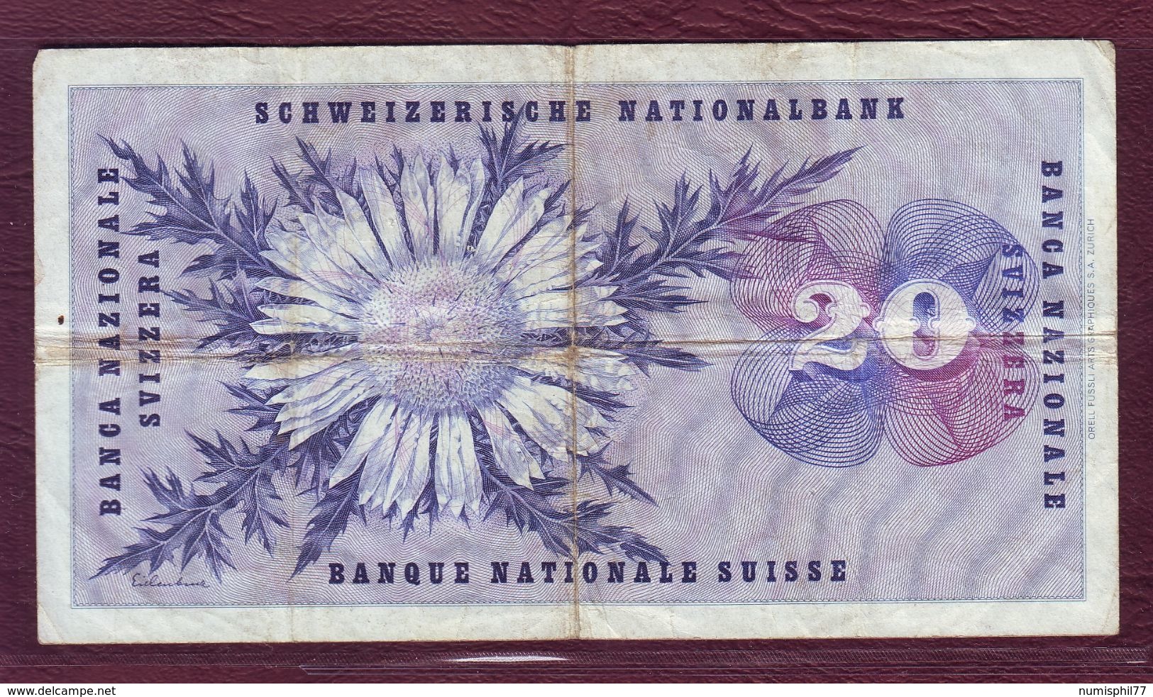 SUISSE - 20 FRANCS  Général Guillaume-Henri Dufour - 05/07/1956 - P.46d - Switzerland