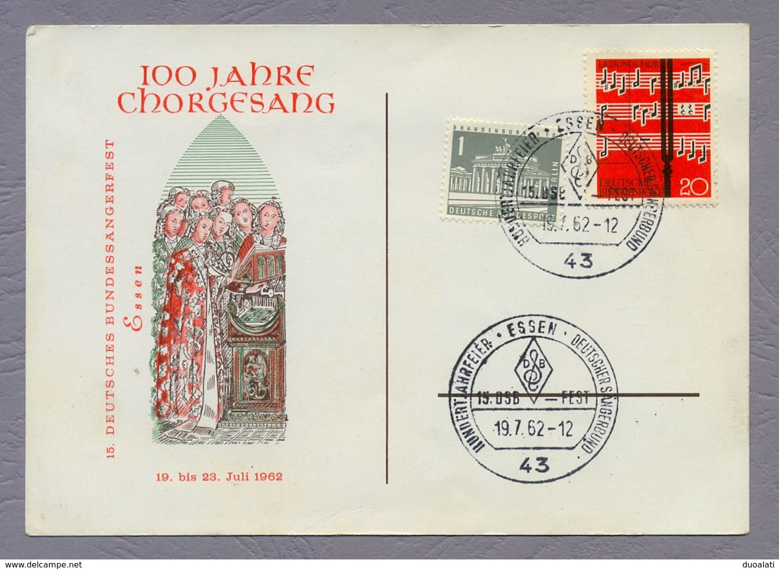 Germany Bund 1962 Postkarte Postcard Lied Und Chor 100 Jahre Chorgesang Choir Music Musique Musik Essen - Muziek