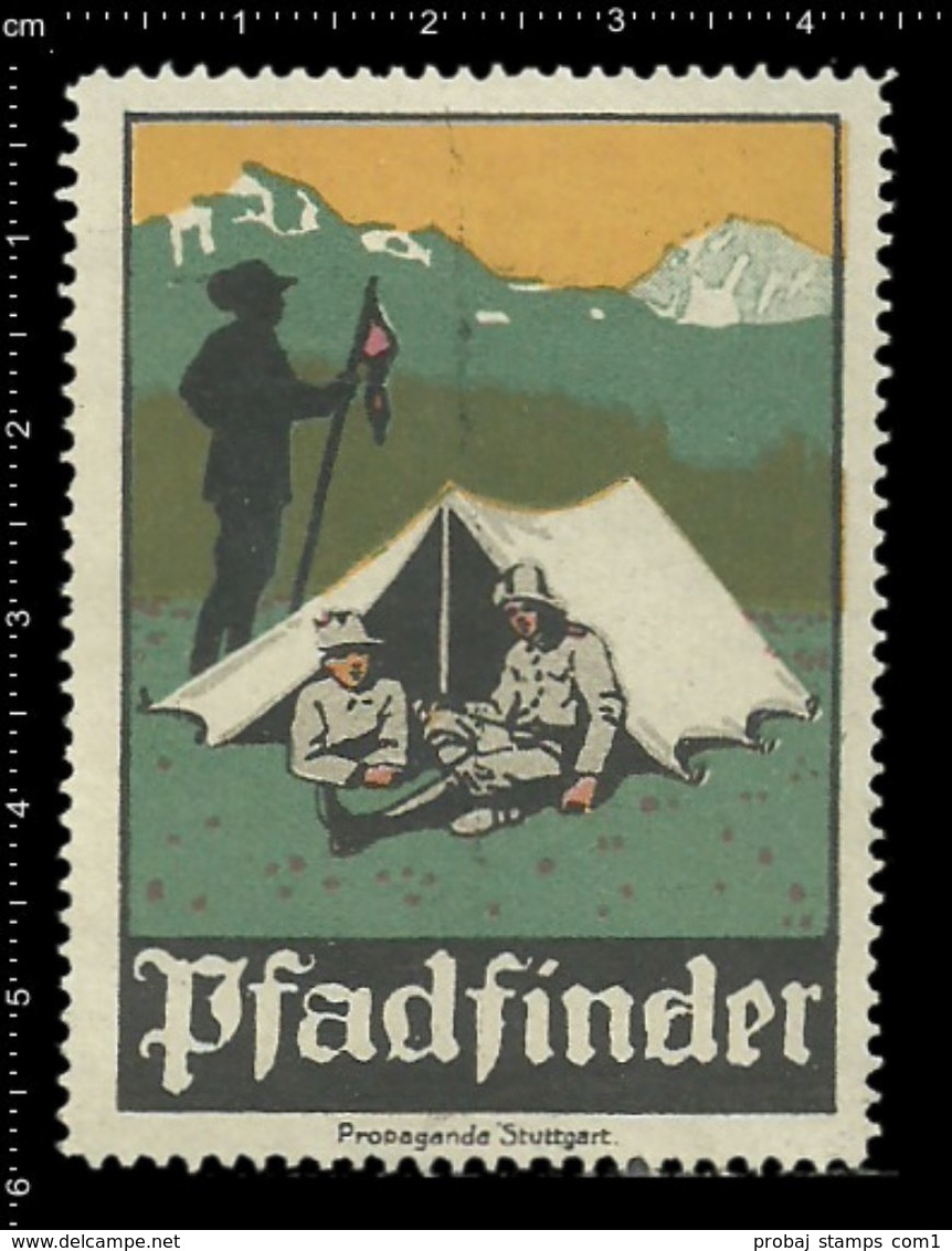 German Poster Stamp, Reklamemarke, Cinderella, Scout, Erkunden, Pfadfinder, Scout Posing, Erkunden Posierend. - Usati