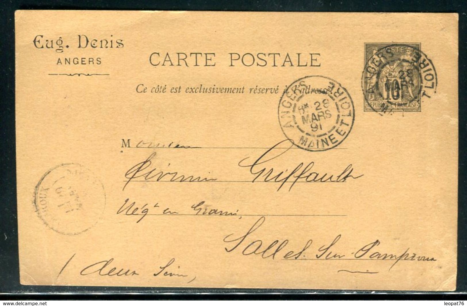 Entier Postal Type Sage , Repiquage Commerciale De Angers ( Grains , Graines Etc.. ) En 1891  - Ref F73 - Cartes Postales Repiquages (avant 1995)