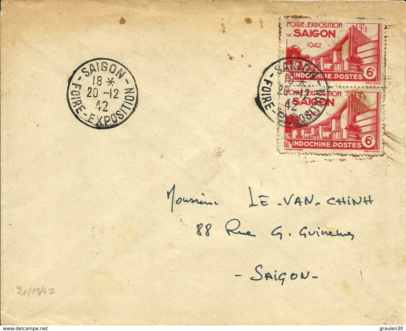 Timbres Et Cachets De La Foire Expo.de SAIGON  - 1942 - - Briefe U. Dokumente