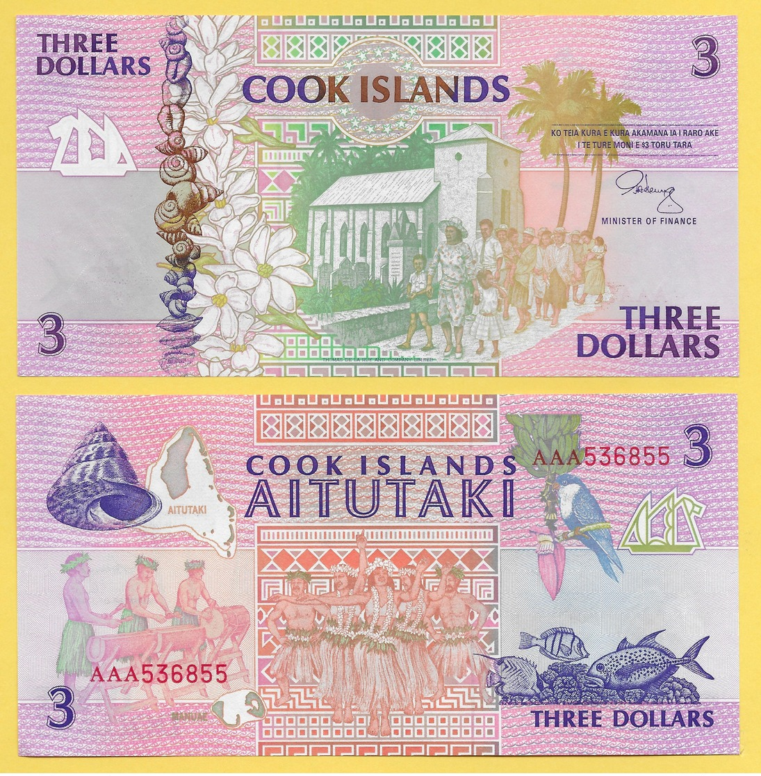 Cook Islands 3 Dollars P-7a 1992 UNC - Cook Islands