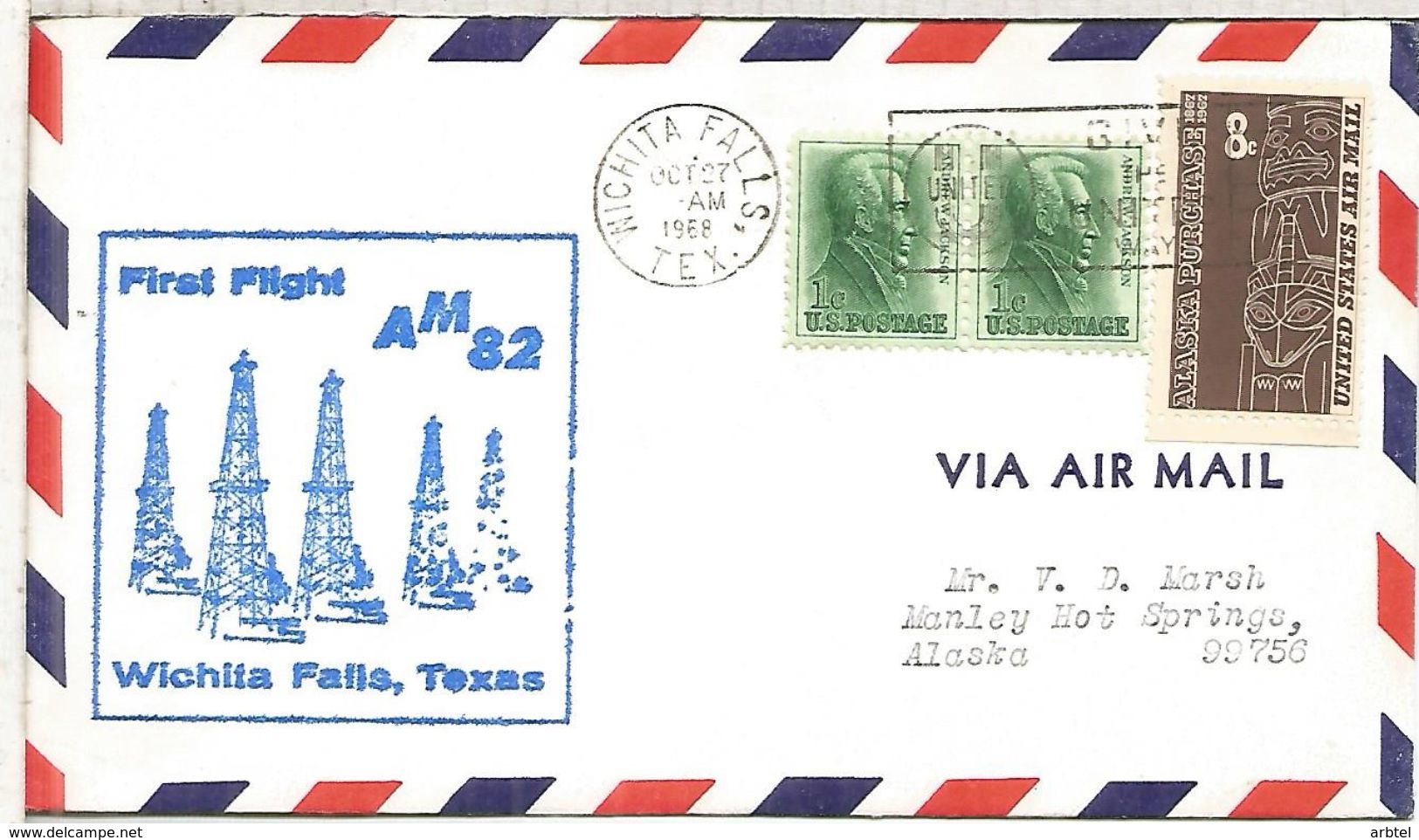 ESTADOS UNIDOS USA CC MAT WICHITA FALLS FIRST FLIGHT AM 82 PETROLEO OIL - Pétrole