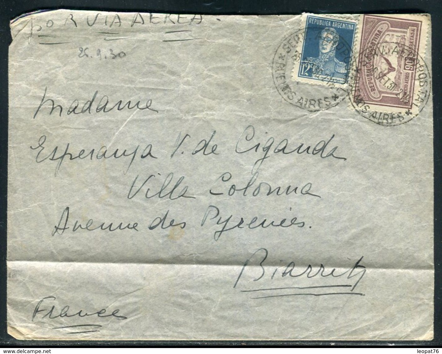 Argentine - Enveloppe De Buenos Aires Pour La France En 1930 Par Avion - Ref F110 - Covers & Documents