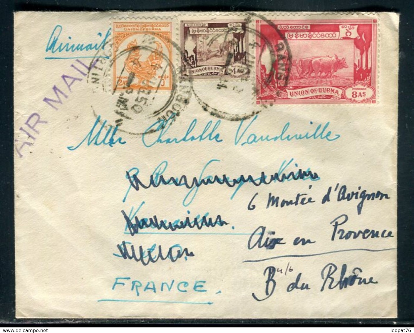 Myanmar / Burma - Enveloppe De Rangoon Pour La France En 1950 , Affranchissement Recto Et Verso - Ref F115 - Myanmar (Birma 1948-...)