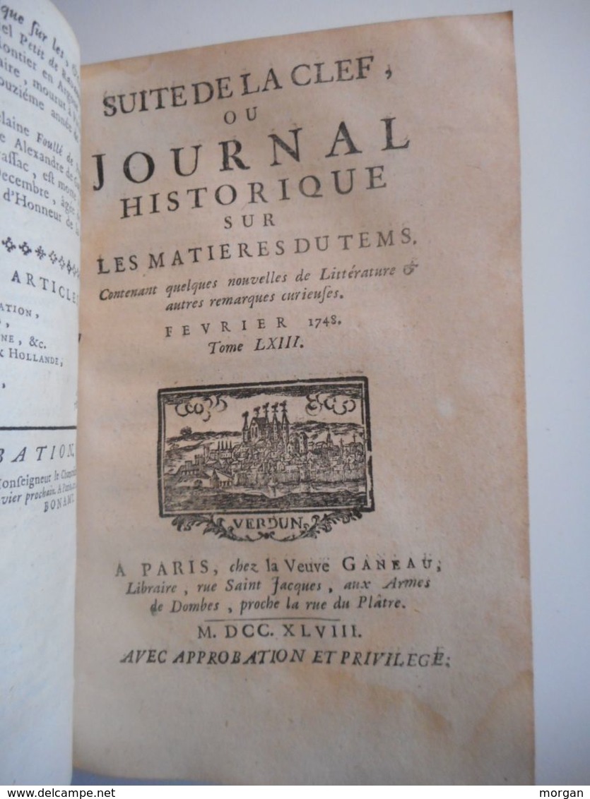 1748, SUITE DE LA CLEF OU JOURNAL HISTORIQUE, ANNEE COMPLETE 2 VOL. 1748, JOURNAL DE VERDUN 1748 - 1701-1800