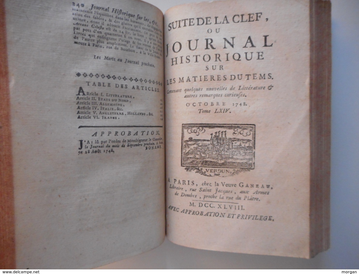 1748, SUITE DE LA CLEF OU JOURNAL HISTORIQUE, ANNEE COMPLETE 2 VOL. 1748, JOURNAL DE VERDUN 1748