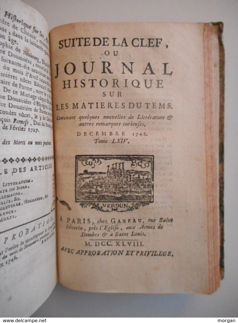 1748, SUITE DE LA CLEF OU JOURNAL HISTORIQUE, ANNEE COMPLETE 2 VOL. 1748, JOURNAL DE VERDUN 1748