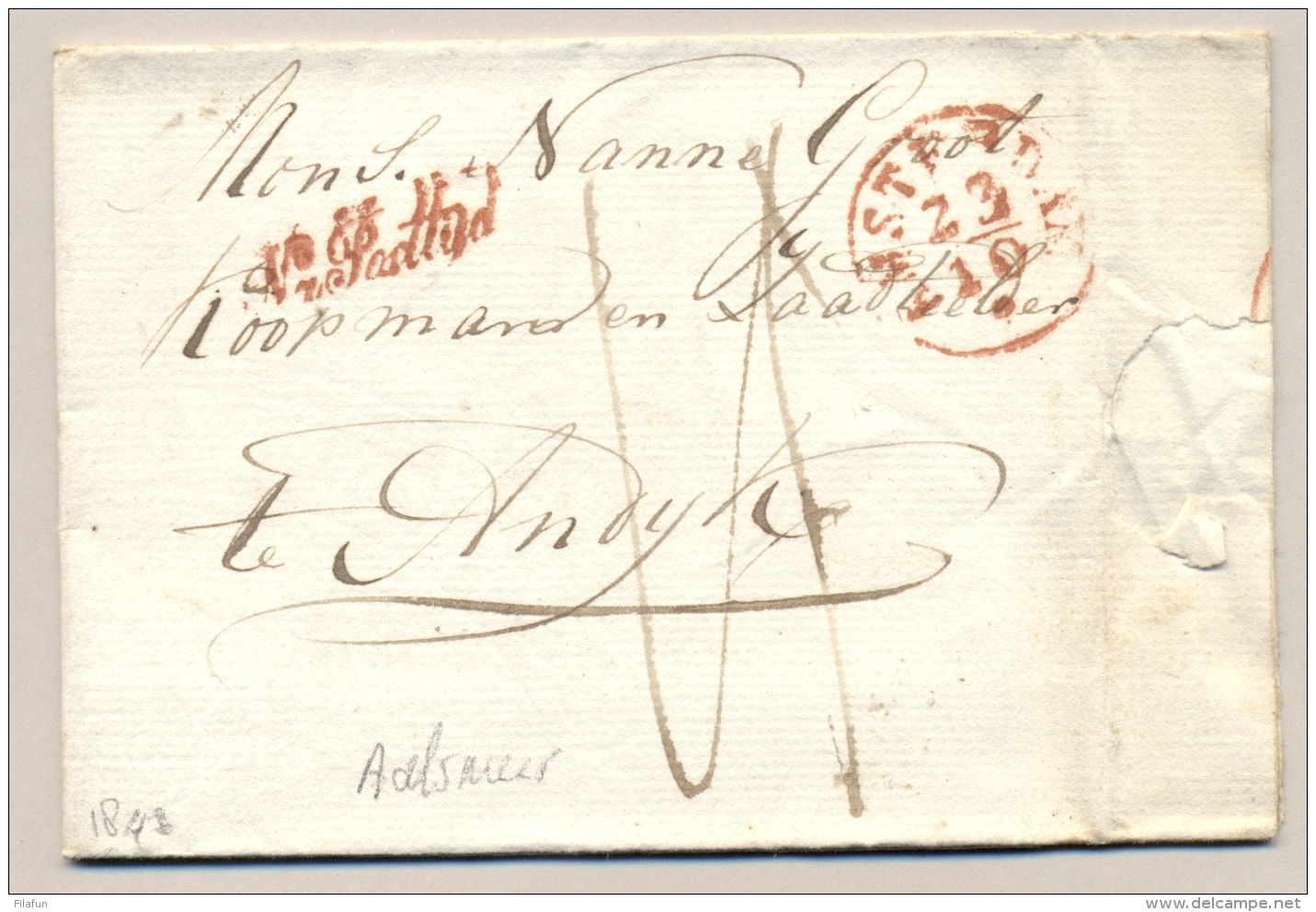 Nederland - 1843 - Compleet Vouwbriefje Van Amsterdam Na Posttijd Via Medemblik Naar Andijk - ...-1852 Prephilately